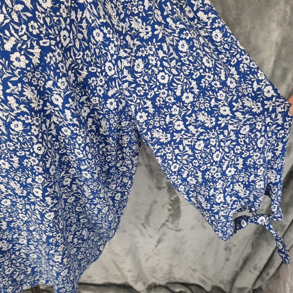 Cynthia Rowley Top Womens 2X Blue White Floral Popover Peasant Coastal Cottage - Picture 2 of 14